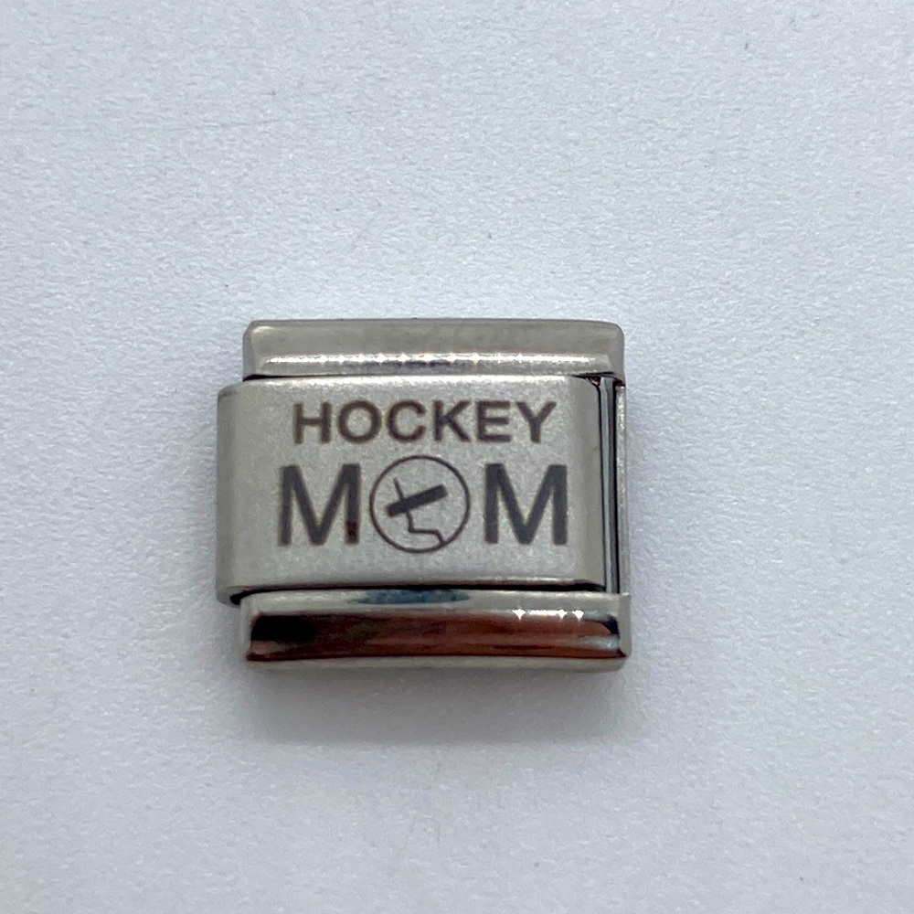 “Hockey Mom” Uberry Italian Charm for Bracelet Silver Tone Sports